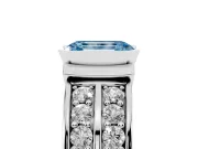 Emerald Cut Half Bezel Engagement Ring Setting for a Fancy Blue Lab-Grown Diamond | Double Row Channel Band | White Gold