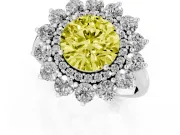 Round Floral Double Halo Engagement Ring Setting for a Fancy Yellow Lab-Grown Diamond | Plain Band | Sterling Silver