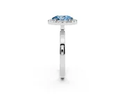 Fancy Blue Oval Cut Diamond Halo Solitaire Ring Set in Silver with Pavé Band and Prong Setting