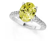 Oval Hidden Halo Pave Engagement Ring Setting for a Fancy Yellow Lab-Grown Diamond | Claw Prongs | Platinum