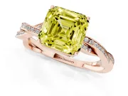 Fancy Yellow Asscher Cut Diamond Solitaire Twisted Pavé Ring Set in Rose gold with Prong Setting