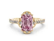 Emerald Cut Floral Petal Engagement Ring Setting for a Fancy Pink Lab-Grown Diamond | Petal Accents | Yellow Gold