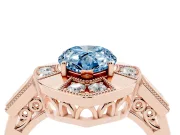 Fancy Blue Pear Cut Diamond Milgrain Halo Ring Set in Rose gold with Split Shank