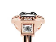 Fancy Black Asscher Cut Diamond Milgrain Halo Ring Set in Rose gold with Split Shank