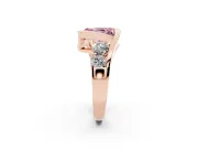 Fancy Pink Radiant Cut Diamond Bezel Bypass Ring Set in Rose gold with Round Accents