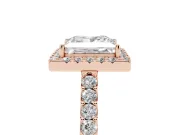 Princess Cut Diamond Halo Pavé Solitaire Ring Set in Rose gold with Prong-Set Center Stone