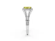 Emerald Cut Halo Engagement Ring Setting for a Fancy Yellow Lab-Grown Diamond | V-Split Pavé Band | Sterling Silver