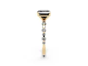 Fancy Black Asscher Cut Diamond Prong Set Engagement Ring Set in Yellow gold with Round Accent Pavé Band