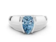 Pear-Shaped Half Bezel Solitaire Engagement Ring Setting for a Fancy Blue Lab-Grown Diamond | Wide Band | Platinum