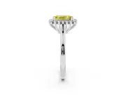 Fancy Yellow Emerald Cut Diamond Halo Ring Set in Silver with Plain Solitaire Band and Prong Setting