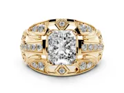 Radiant Cut Art Deco Graduated Pave Engagement Ring Setting | Split Shank | Yellow Gold