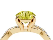 Fancy Yellow Round Cut Diamond Twist Band Solitaire Set in Yellow gold with Pavé Accents and Prong Setting