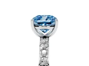 Fancy Blue Cushion Cut Diamond Solitaire Set in Silver with Round Pavé Band and Prong Setting