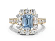 Emerald Cut Vintage Halo Engagement Ring Setting for a Fancy Blue Lab-Grown Diamond | Yellow Gold