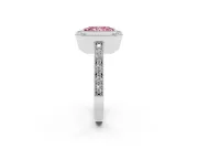 Fancy Pink Radiant Cut Diamond Halo Engagement Ring Set in Silver with Pavé Band and Round Halo Stones