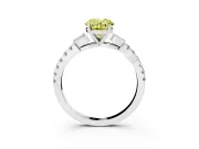 Fancy Yellow Oval Cut Diamond Solitaire Leaf-Inspired Ring Set in White gold with Pavé Band and Prong Setting