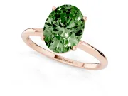 Fancy Green Oval Cut Diamond Solitaire Engagement Ring Set in Rose gold with Thin Band and Prong Setting
