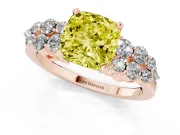 Fancy Yellow Cushion Cut Diamond Cluster Engagement Ring Set in Rose gold with Pavé Band and Prong Setting