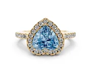 Heart-Shaped Pave Halo Engagement Ring Setting for a Fancy Blue Lab-Grown Diamond | Pave Band | Yellow Gold