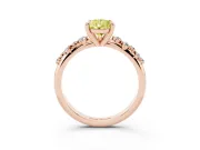 Fancy Yellow Pear Cut Diamond Solitaire Vine Band Ring Set in Rose gold with Round Accents and Prong Setting