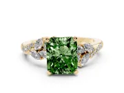 Fancy Green Radiant Cut Diamond Solitaire Ring Set in Yellow gold with Marquise Twist Band and Prong Setting