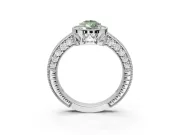 Pear-Shaped Milgrain Halo Engagement Ring Setting for a Fancy Green Lab-Grown Diamond | Wide Pavé Band | White Gold