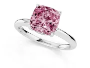 Fancy Pink Cushion Cut Diamond Solitaire Engagement Ring Set in Silver with Prong Setting and Polished Band