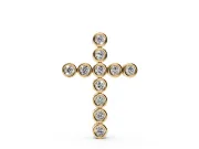 Round Lab-Grown Diamond Bezel Cross Pendant Necklace | Linked Round Bezels | Yellow Gold