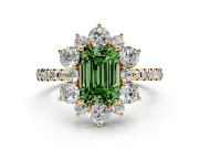 Emerald Cut Star Floral Halo Engagement Ring Setting for a Fancy Green Lab-Grown Diamond | Yellow Gold