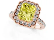 Radiant Cut Milgrain Floral Halo Engagement Ring Setting for a Fancy Yellow Lab-Grown Diamond | Pavé Band | Rose Gold