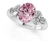 Fancy Pink Oval Cut Diamond Cluster Ring Set in White gold with Round Accent Stones and Prong Setting on a Plain Band