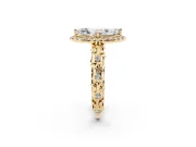 Marquise Filigree Leaf Halo Engagement Ring Setting | Bezel Leaf Accents | Yellow Gold