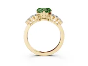 Fancy Green Heart Cut Diamond Cluster Engagement Ring Set in Yellow gold with Pavé Band and Prong Setting