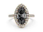 Marquise Halo Engagement Ring Setting for a Black Center | Pavé Shoulders | Yellow Gold
