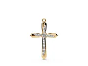 Round Lab-Grown Diamond Pavé Cross Pendant Necklace | Flared Pointed Arms | Yellow Gold