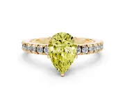 Pear-Shaped Pavé Engagement Ring Setting for a Fancy Yellow Lab-Grown Diamond | Yellow Gold