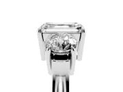 Emerald Cut Three Stone Engagement Ring Setting | Round Side Stones and Open Baskets | White Gold