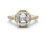 Asscher Cut Floral Pavé Engagement Ring Setting | Petal Accents | Yellow Gold