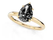 Fancy Black Pear Cut Diamond Solitaire Ring Set in Yellow gold with Thin Band and Prong Setting
