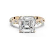 Asscher Cut Solitaire Engagement Ring Setting | Graduated Scattered Accents | Yellow Gold