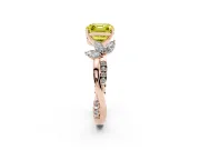 Fancy Yellow Asscher Cut Diamond Floral Vine Solitaire Engagement Ring Set in Rose gold with Marquise Leaves