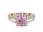 Radiant Cut Pavé Solitaire Engagement Ring Setting for a Fancy Pink Lab-Grown Diamond | Crossover Gallery | Yellow Gold