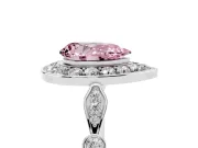 Fancy Pink Pear Cut Diamond Halo Engagement Ring Set in Platinum with Twisted Band and Prong Setting