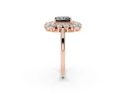 Princess Cut Floral Double Halo Engagement Ring Setting for a Black Center | Plain Band | Rose Gold
