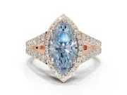 Marquise Halo Pavé Engagement Ring Setting for a Fancy Blue Lab-Grown Diamond | Narrow Split Shank | Rose Gold