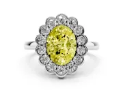 Oval Scalloped Cluster Halo Engagement Ring Setting for a Fancy Yellow Lab-Grown Diamond | Plain Band | Sterling Silver