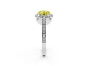 Fancy Yellow Round Cut Diamond Floral Halo Ring Set in White gold with Pavé Band and Prong Setting