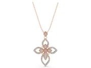 Round Lab-Grown Diamond Pavé Floral Cross Pendant Necklace | Petal Arms | Rose Gold