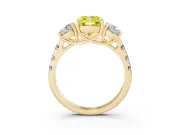 Fancy Yellow Cushion Cut Diamond Three-Stone Ring Set in Yellow gold with Pavé Band