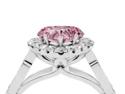 Fancy Pink Heart Cut Diamond Halo Engagement Ring Set in Platinum with Filigree Band and Prong-Set Center